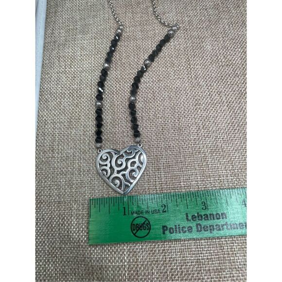 Vintage Brighton Heart Necklace Glass Black Beads - Picture 7 of 9